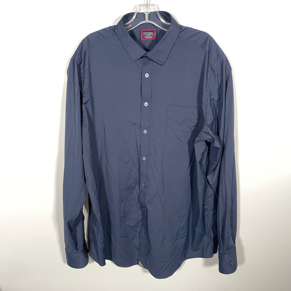 UNTUCKit Gironde Shirt Mens 2XL Tall Navy Blue Performance Stretch 40349 Tre Fit
